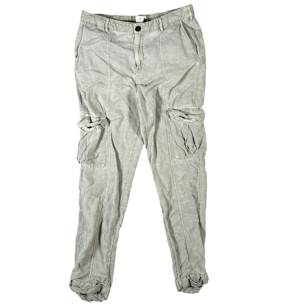 Nicole Miller New York Sage Green Linen Blend Cargo Pants Womens Size M Utility